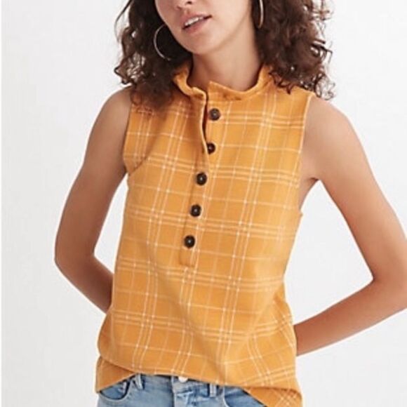 Ann Taylor Tops - Ann Taylor checked ruffle Henley shell top Size Large
